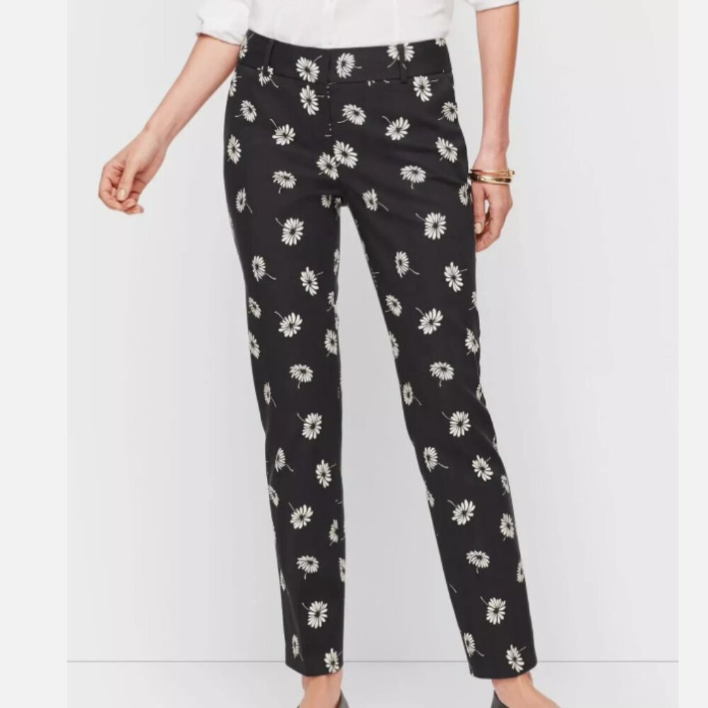 Talbots Black Daisy Floral Hampshire Ankle Pants NWT Sz 14P
